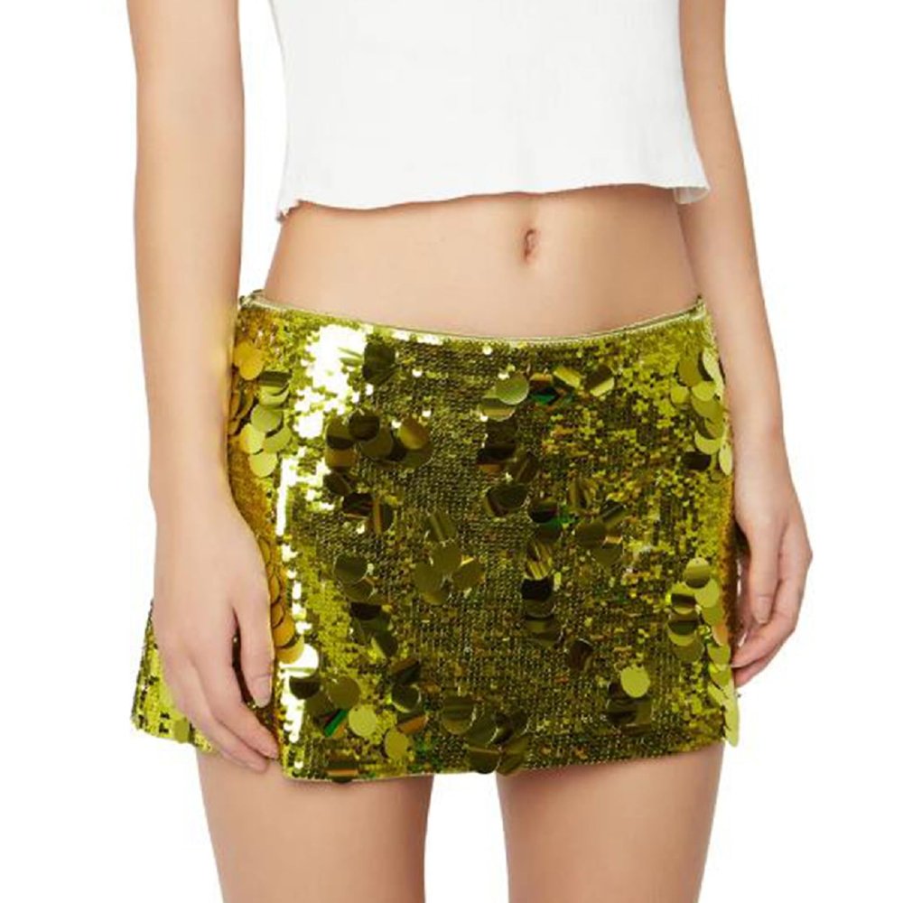 Women Shiny Sequin Mini Skirt Low Rise Y2k Glitter Pencil Skirts Bodycon Streetwear Sparkly Dance Party Short Skirt(B Green,L)