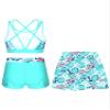 Manyakai Junior Girls Printed Crop Tank Top with Shorts Skirts 3 Pcs Set Seaside Rash Guard Swimsuit Leaf 16 Years view 2