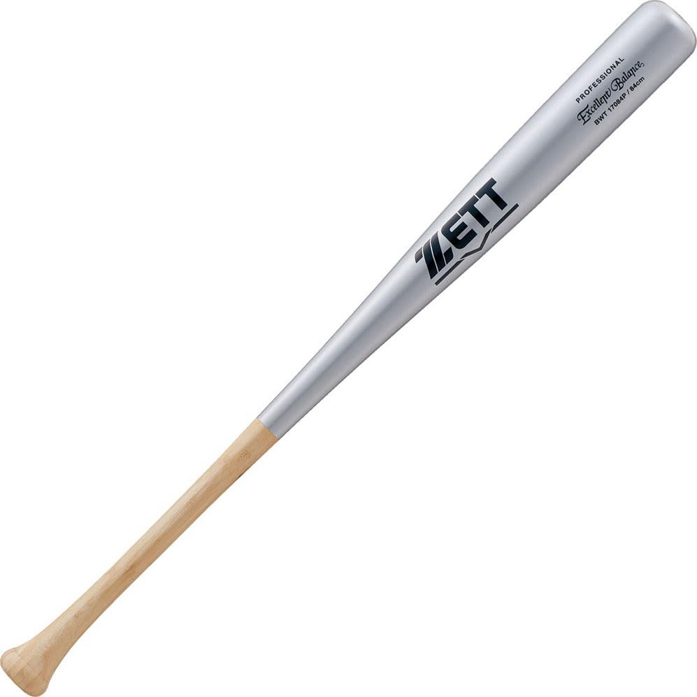 ZETT BWT17084P Baseball Hard Baseball Bat, Wooden (Gochiku), Excellent Balance, 33.1 inches (84 cm), 31.8 oz (900 g), Silver (1300GE)