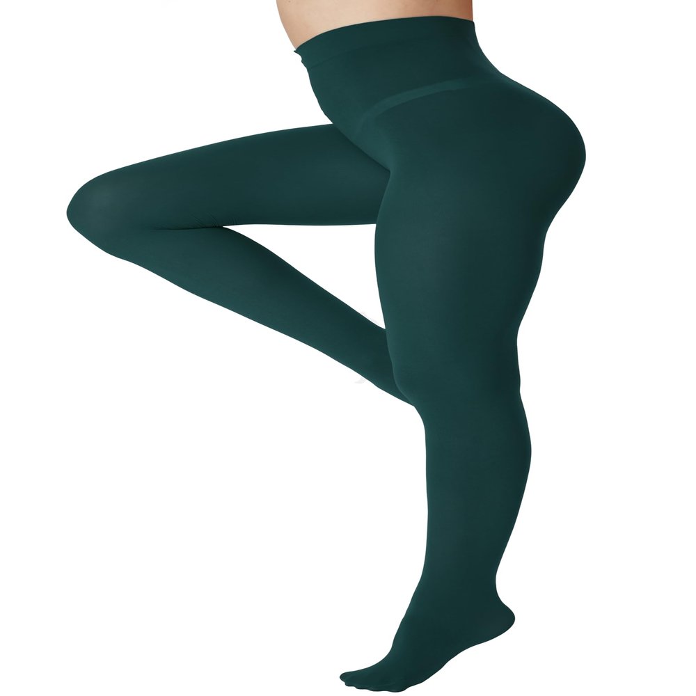 DUCMODA Womens 80 Denier Opaque Tights, Women's Soft Solid Color Footed Pantyhose, High Waist Stocking with 30+ Colors-Forest Green-2XL-3XL