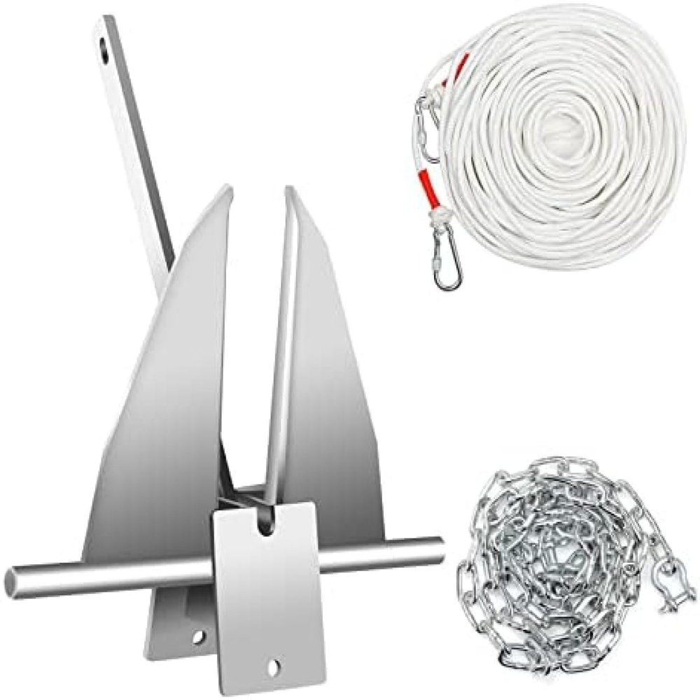 13LB Boat Anchor Kit, Fluke Style Anchor, Hot-Dipped Galvanized Steel, Kit Includes Galvanized Fluke Anchor, Anchor Chain,Rope, Shackles,Boat Anchors for 15'-23' Boats,13lb
