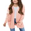 Arshiner Girls Pink Cardigans Warm Long Sleeve Chunky Knit Sweater Cute Open Front Solid Cotton Outerwears with Pockets view 1