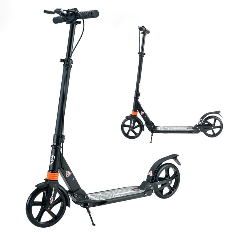 GLDDFDG Kick Scooter for Kids Ages 8-12 & Scooter for Teens 12 Years and Up- Big Wheel Scooter for Stability - Adjustable Handlebar and Height- Foldable Kick Scooter Adult - Up to 220 Lbs,Black
