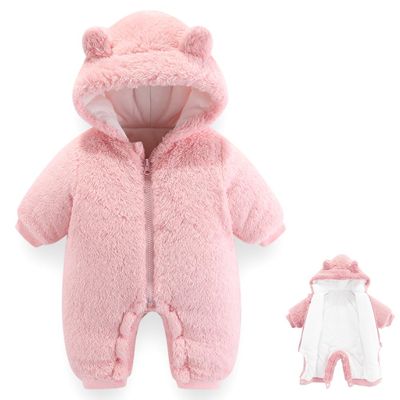 AiWMGL Newborn Baby Bear Outfit Suit 6-9 Months Girls Boys Thickened Fleece Jumpsuit Romper Hooded Winter Snowsuit Clothes