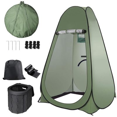 Petgin Portable Outdoor Camping Toilet Kit for Adults,Pop Up Privacy Tent, Camping Folding Toilet, 30 Toilet Bags, Washable Foldable for Travel, RV, Car, Beach, Hiking-Army Green