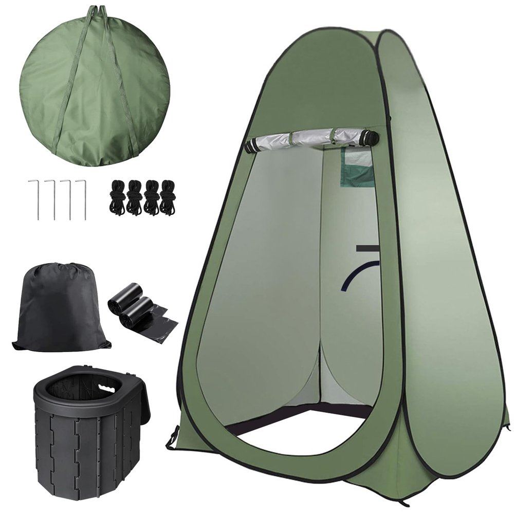 Petgin Portable Outdoor Camping Toilet Kit for Adults,Pop Up Privacy Tent, Camping Folding Toilet, 30 Toilet Bags, Washable Foldable for Travel, RV, Car, Beach, Hiking-Army Green