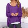 Off Shoulder Batwing Sleeve Blouse for Women Oversized Baggy T-Shirt Casual Loose Sweater Pullover Knitted Top Shirts Purple view 2