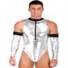 Eandarui Mens Astronaut Costume Space Suit Shiny Bodysuit Jumpsuit Cosplay Dress Up Outfit Clubwear Silver 3X-Large view 1