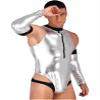 Eandarui Mens Astronaut Costume Space Suit Shiny Bodysuit Jumpsuit Cosplay Dress Up Outfit Clubwear Silver 3X-Large view 2