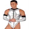 Eandarui Mens Astronaut Costume Space Suit Shiny Bodysuit Jumpsuit Cosplay Dress Up Outfit Clubwear Silver 3X-Large view 3