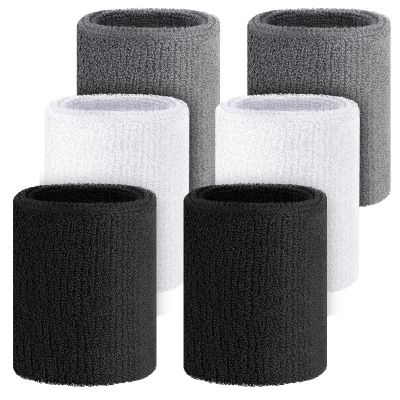 Wettarn 6 Pcs 4 Inch Cotton Elastic Arm Sweatbands - Black, White, Gray (Hiking, Cycling, Tennis, Gymnastics, Basketball, Football, Running)