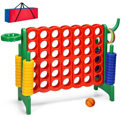 KOTEK Giant 4-in-a-Row Game, Jumbo 4-to-Score Family Game w/Quick-Release Sliders, 42 Rings, Ring Toss & Basketball Hoop, Connect Yard Games Outdoor for Kids & Adults (with Carrying Bag, Green)