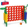KOTEK Giant 4-in-a-Row Game, Jumbo 4-to-Score Family Game w/Quick-Release Sliders, 42 Rings, Ring Toss & Basketball Hoop, Connect Yard Games Outdoor for Kids & Adults (with Carrying Bag, Green) view 1