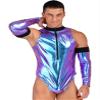 Eandarui Mens Astronaut Costume Space Suit Shiny Bodysuit Jumpsuit Cosplay Dress Up Outfit Clubwear Colorful XX-Large view 2