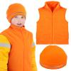 Haull 2 Pcs Kids Hunting Orange Fleece Vest and Beanie Set Orange High Visibility Reflective Hunting Safety Vests (Medium)