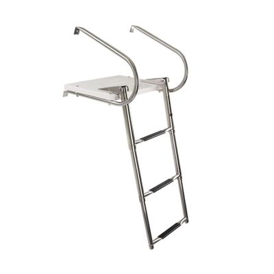 3 Step Boat Ladder Stern Mount Rubber Step Marine Boat Folding Ladder Stainless Steel Telescopic Boat Ladder with Mounting Screws and Fiberglass Swim Platform
