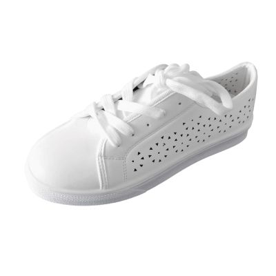 Womens Shoes Low Top Lace Up PU Sneakers Casual Fashion Running Lightweight Breathable Low Cut Comfortable Leather Shoes for Walking White
