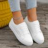 Womens Shoes Low Top Lace Up PU Sneakers Casual Fashion Running Lightweight Breathable Low Cut Comfortable Leather Shoes for Walking White view 3