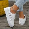 Womens Shoes Low Top Lace Up PU Sneakers Casual Fashion Running Lightweight Breathable Low Cut Comfortable Leather Shoes for Walking White view 4