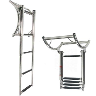 5-Step Swim Platform Pontoon Boat Ladder, Stainless Steel Marine Telescoping Swim Deck with Extra Wide Steps Boarding Ladder for Inboard/Outboard On Marine Yacht/Swimming Pool