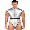 Eandarui Men's Shiny Bodysuit One-Piece Jumpsuit Astronaut Costume Cosplay Dress Up Space Suit Outfit Silver XX-Large view 1