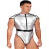 Eandarui Men's Shiny Bodysuit One-Piece Jumpsuit Astronaut Costume Cosplay Dress Up Space Suit Outfit Silver XX-Large view 3