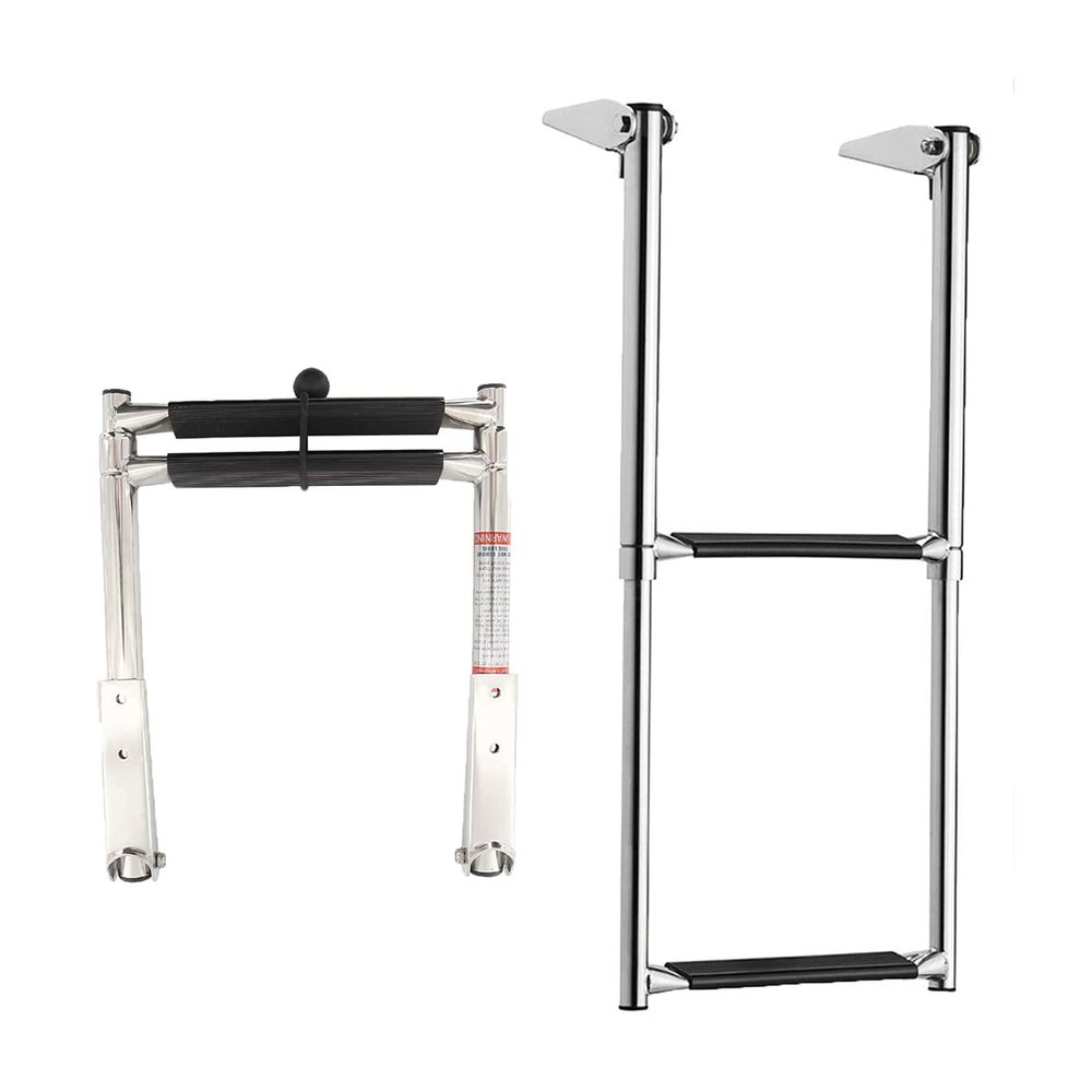 2 Step Folding Boat Ladder,23.1" 316 Stainles Steel Dock Ladder Pontoon Boat Ladder Telescoping Ladder for Marine Yacht,Swimming Pool