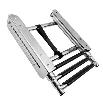 3 Steps Telescoping Boat Ladder, Stainless Steel Sliding Swim Boarding Ladder with Spring Latch, for Marine Boat RV, Under Platform Mount