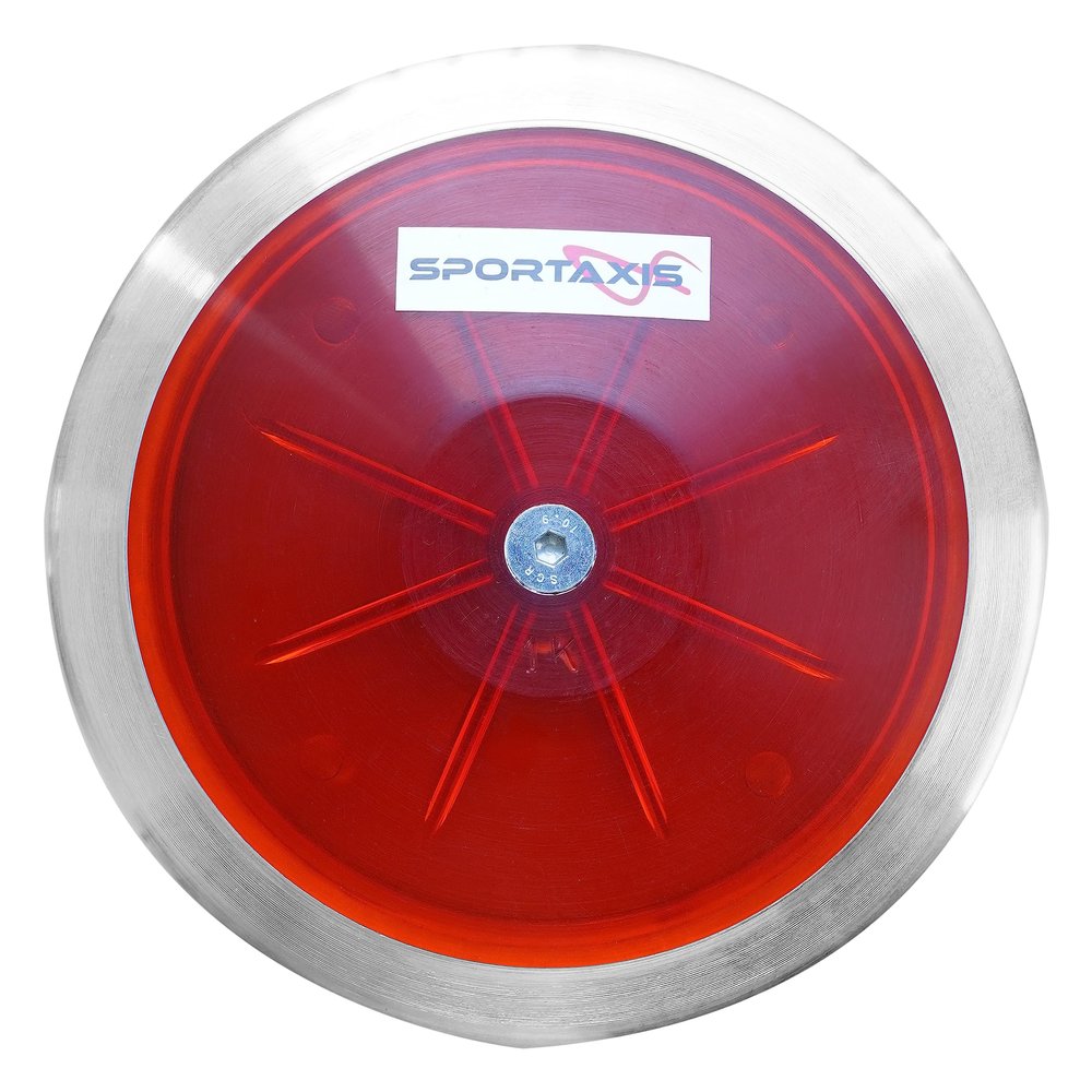 SPORTAXIS Transparent Discus Throw - 1 KG, 83% Rim Weight, Steel Rim - Ideal for Beginners & Intermediates in Track & Field - Enhance Your Discus Throwing Skills Performance Enhancer - Red