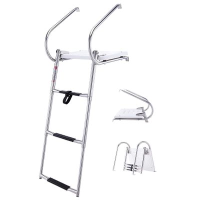 Universal Swim Platform,3 Step Collapsible Pool Ladder,Telescoping Boat Ladder with Stainles Steel Construction & Fiberglass Platform,with 2 Handrails