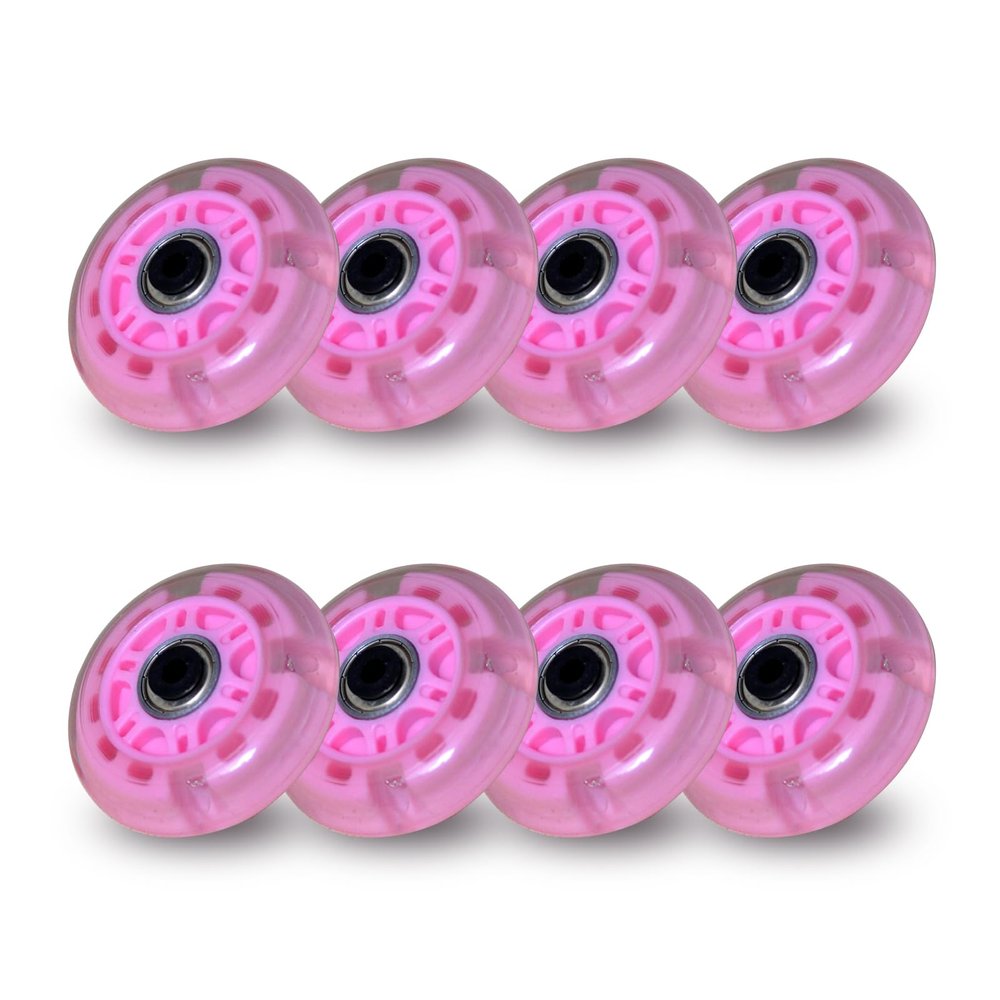 JHKJ 8 Pack Luminous Flash Inline Replacement Wheels 64mm 70mm Flash Inline Wheels 82A Hardness with ABEC-7 Bearings,Pink,70mm