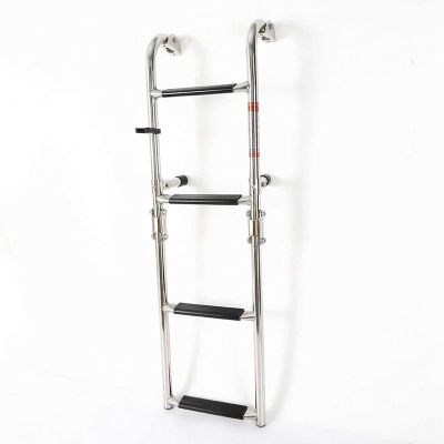 3/4 Step Universal Folding Dock Ladder - Stainless Steel in-Board Swim Platform Fold Down Ladder, Marine Grade Stainless Steel Telescoping
