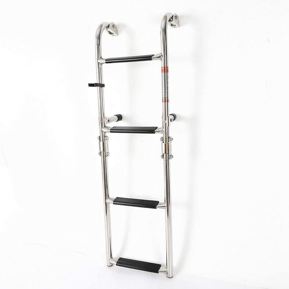 3/4 Step Universal Folding Dock Ladder - Stainless Steel in-Board Swim Platform Fold Down Ladder, Marine Grade Stainless Steel Telescoping
