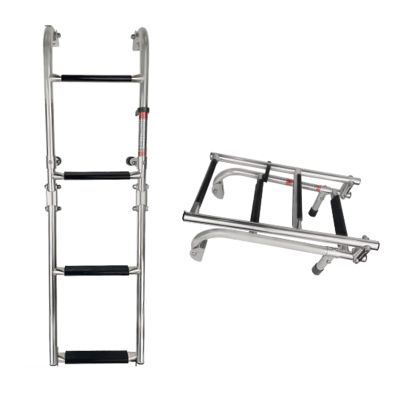 3/4 Step Stainless Steel Boat Folding Ladder,Telescoping Top Mount Swim Ladder with Wide Step and Mounting Screws for Marine Yacht Boat, Dock Boarding Ladder