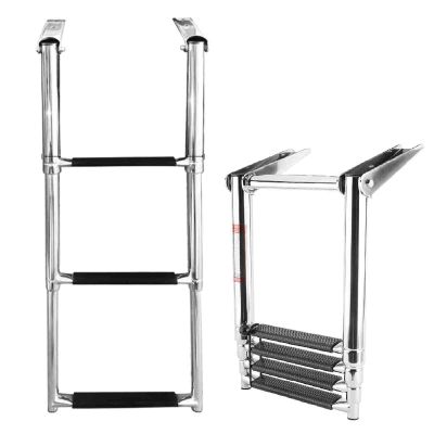 Stainless Steel 2/3/4-Step Boat Folding Ladder, Extendable Pool Handrail Telescoping Top Mount Swim Ladders with Wide Step and Mounting Screws for Marine Yacht Boat Inboard