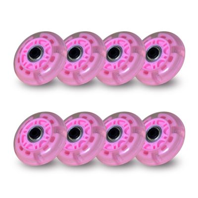 JHKJ 8 Pack Luminous Flash Inline Replacement Wheels 64mm 70mm Flash Inline Wheels 82A Hardness with ABEC-7 Bearings,Pink,64mm