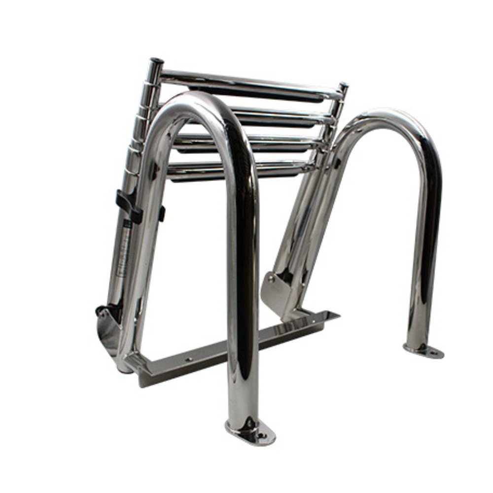 Folding Pontoon Boat Ladder, 4 Step Telescopic Marine Rear Entry Inboard Ladders with Hand Railing, Stainless Steel