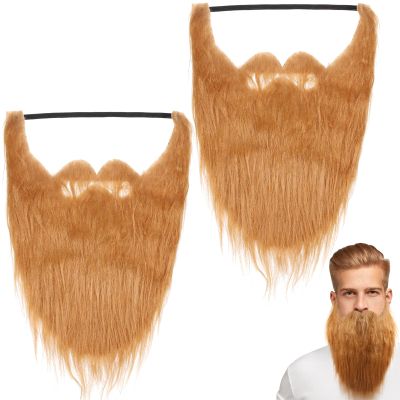 2pcs Men Fake Beard Mustaches with Elastic Band Adult Funny Facial Hair for Halloween Party Costumes Self-Adhesive Cosplay Props