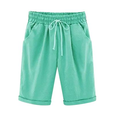 WABEOR Plus Size Bermuda Shorts for Women Knee Length Cotton Linen Shorts Casual Summer Baggy Dressy Long Shorts with Pockets