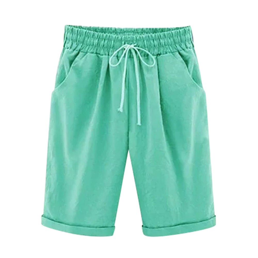 WABEOR Plus Size Bermuda Shorts for Women Knee Length Cotton Linen Shorts Casual Summer Baggy Dressy Long Shorts with Pockets