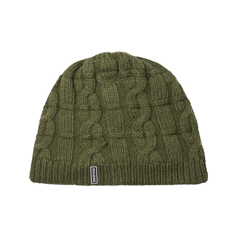 SEALSKINZ Unisex Blakeney Waterproof Cold Weather Cable Knit Beanie, Olive, L/XL