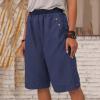 WABEOR Cotton Linen Bermuda Shorts for Women Knee Length Wide Leg Long Shorts Plus Size Elastic Waist Casual Summer Shorts view 2