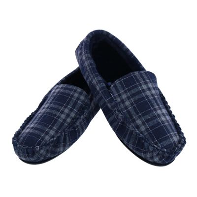 Ascentix Men's Slip On Plaid Slipper, Large, Navy