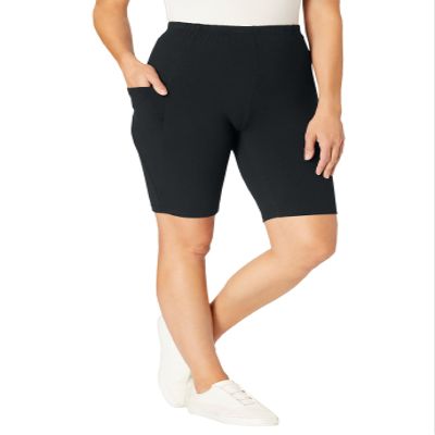 Woman Within Plus Size Stretch Cotton Pocket Bike Short - S, Black