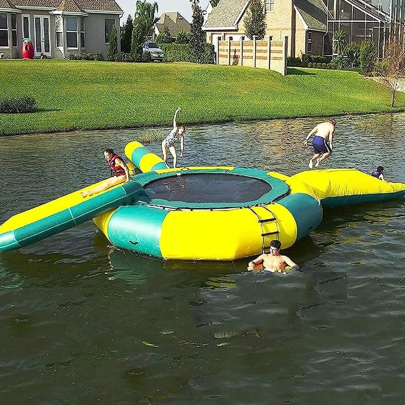 Inflatable Water Floating Trampoline Bounce,Water Inflatable Trampoline,with Tube and Jump Bag Recreational Inflatable Toy