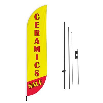 Flooring Feather Flag(11.5feetX2.5feet) by DreamController for Business Outside with optional add-on Pole(15Feet) and Groundspike | Custom Swooper Flag | Made in USA