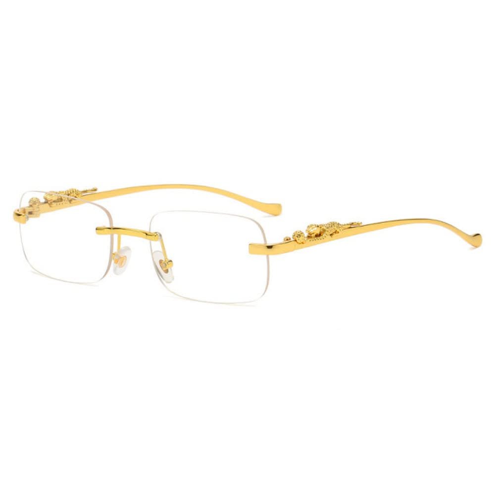 XLUMIO Vintage Rimless Sunglasses Women Men Travel Driving Metal Leopard Head Sun Glasses,Gold Clear,one size