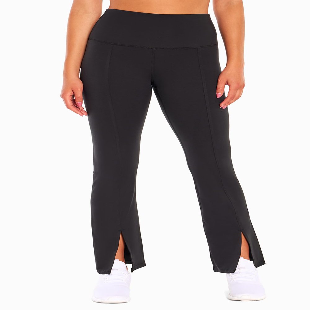 Zobha Women's Standard Daily Ultra High Rise Slit Front Flare Pant, Black, Small