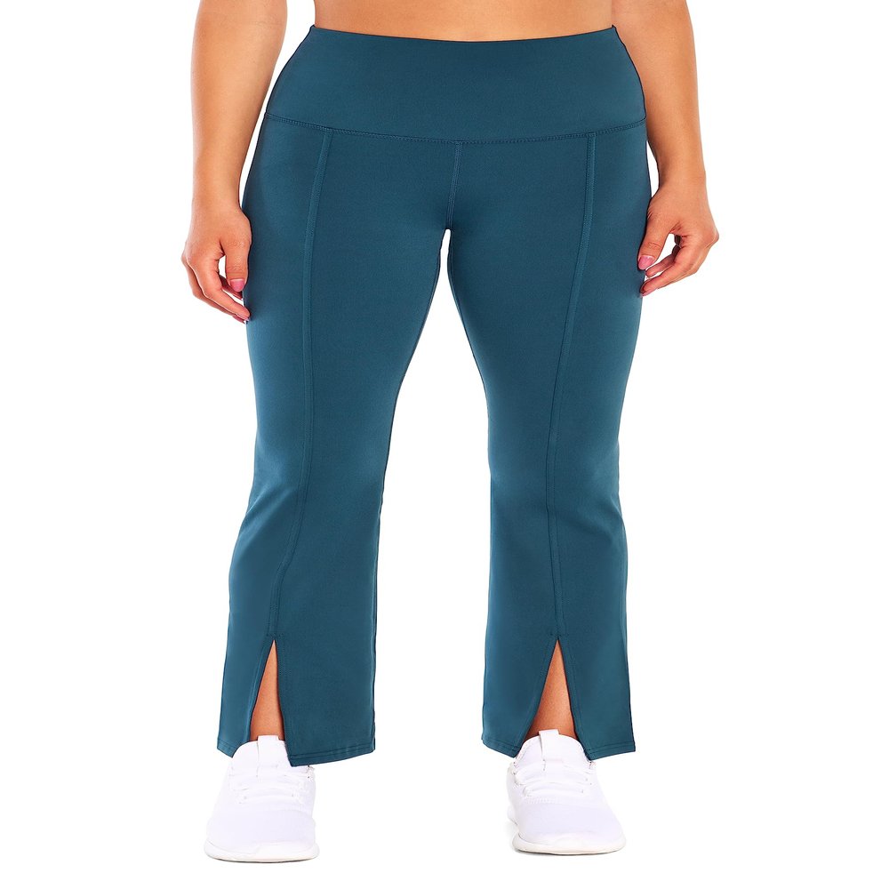 Zobha Women's Daily Ultra High Rise Slit Front Flare Pant, Reflecting Pond, Medium
