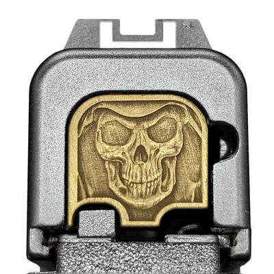 Milspin CNC Milled 3D Engraved Slide Back Plate Compatible with Glock Gen 1-5 I 3 Dimensional I Made in USA (3D Reaper, Brass, Models G43 G43x G48)
